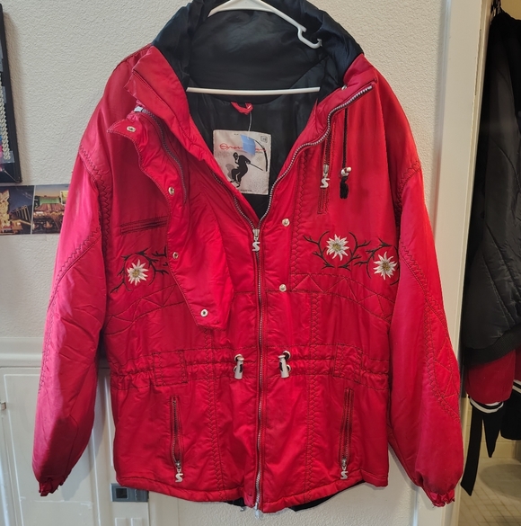 Sportalam Jackets & Blazers - Vintage Sportalm Austria  RED Women's Embroidered Hooded Jacket